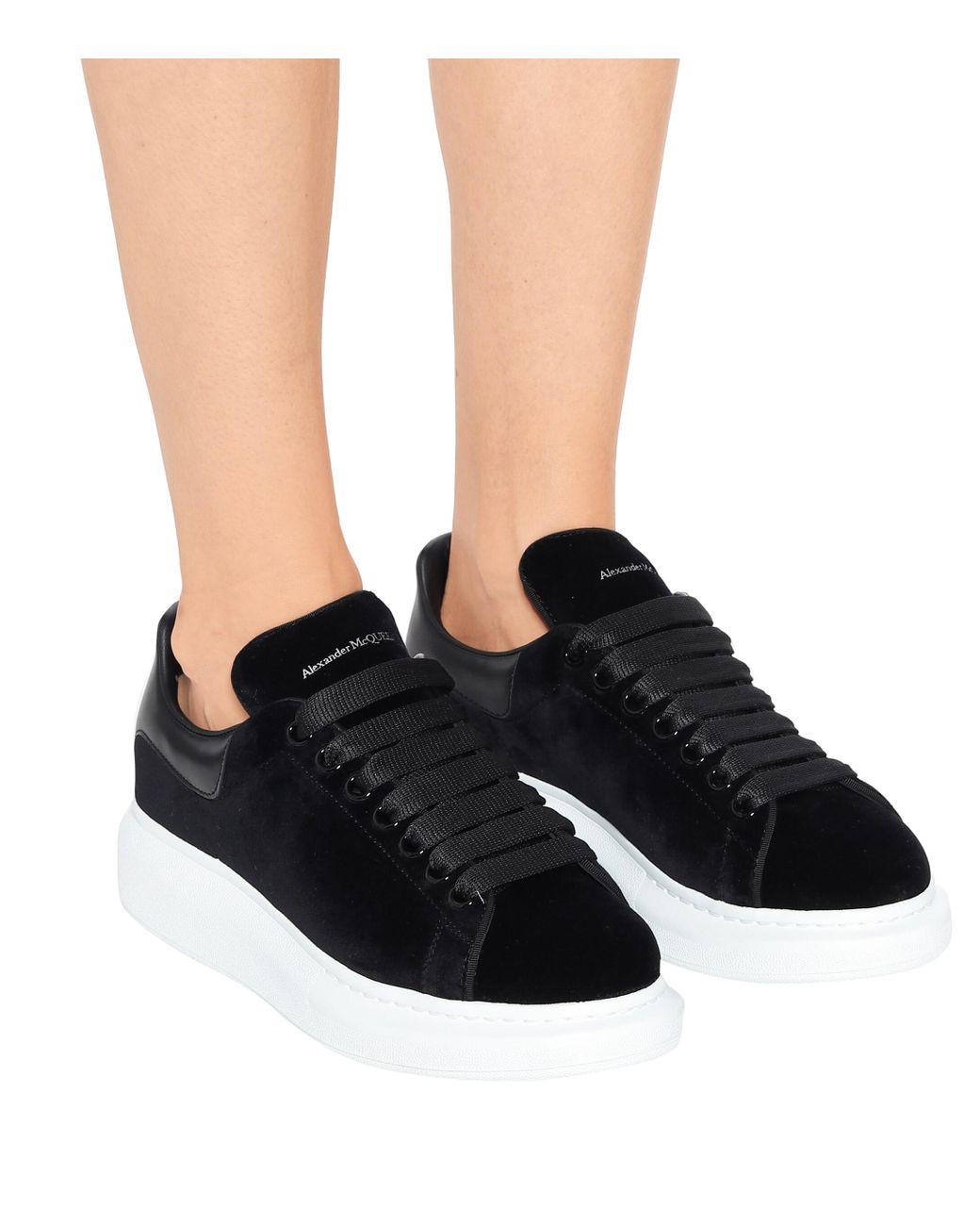 Alexander Mcqueen Raised Sole Black Velvet Trainers (W)