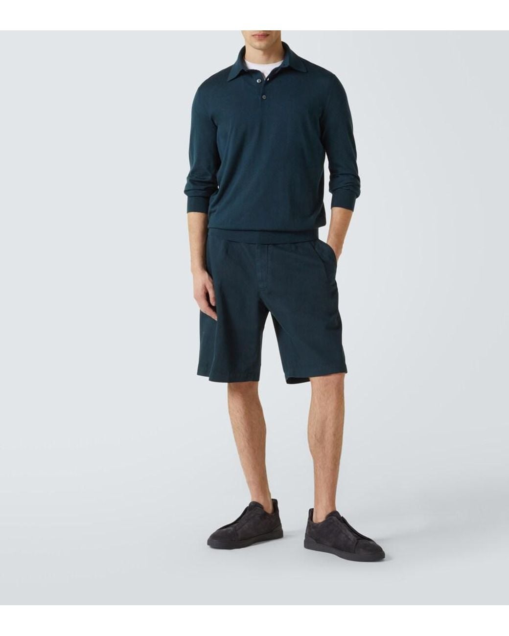 Zegna Blue Cashmere And Silk Polo Shirt for men