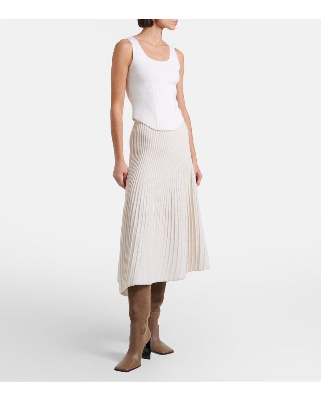 Alaïa White Wool And Cashmere Midi Skirt