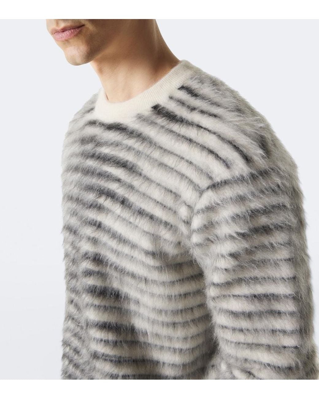 Tom Ford Gray Striped Mohair, Wool, And Silk-Blend Sweater for men