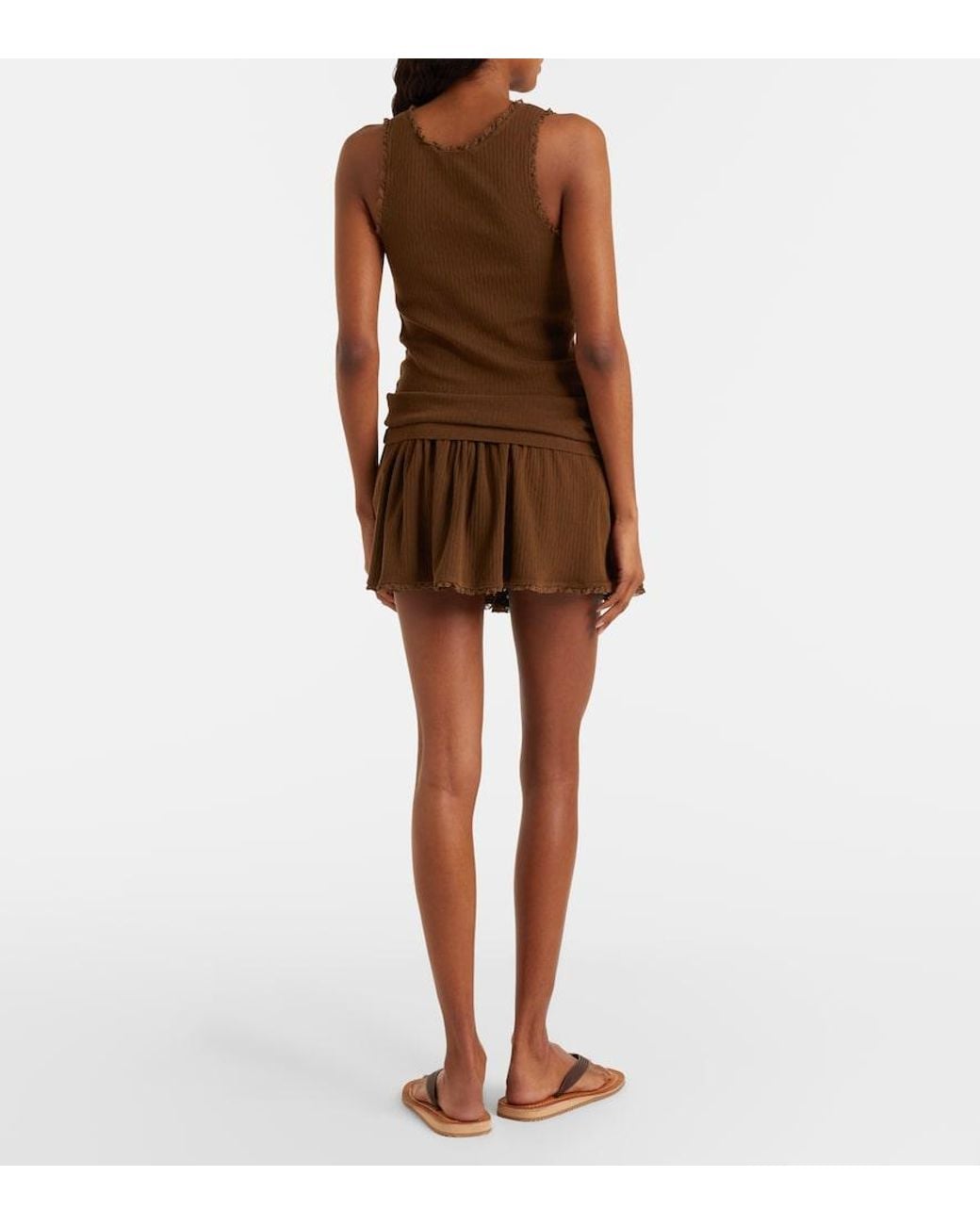 Miu Miu Brown Lace-Trimmed Pointelle Cotton Miniskirt
