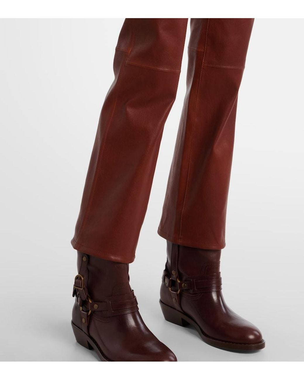 FRAME Brown Reboot Crop Leather Bootcut Pants