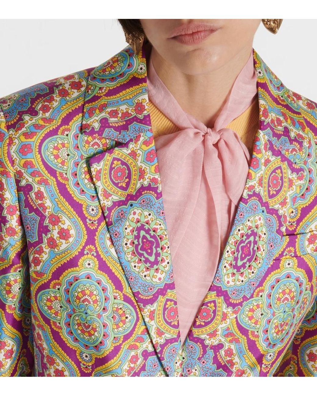 Etro Blue Printed Single-Breasted Silk Blazer