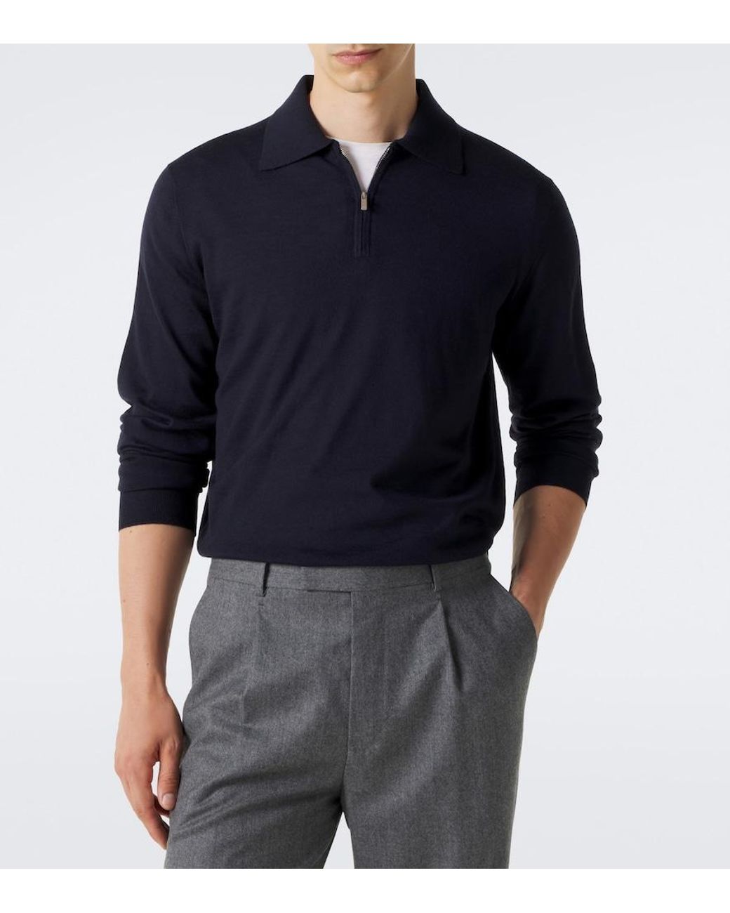 Lardini Blue Wool, Silk, And Cashmere Polo Sweater for men