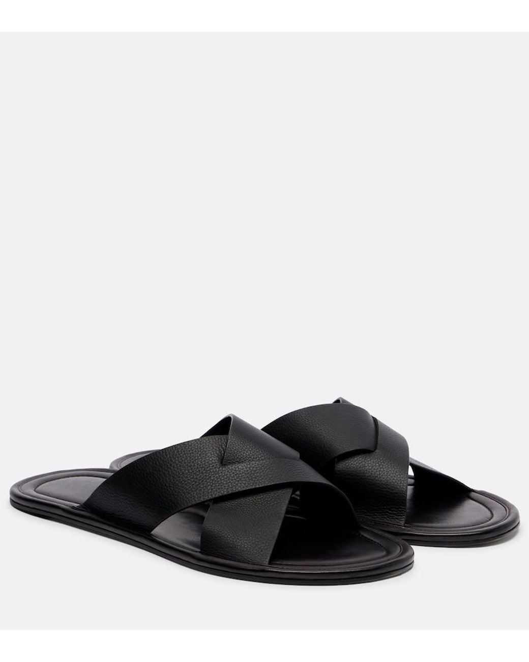 The Row Black Malick Cross Leather Sandals