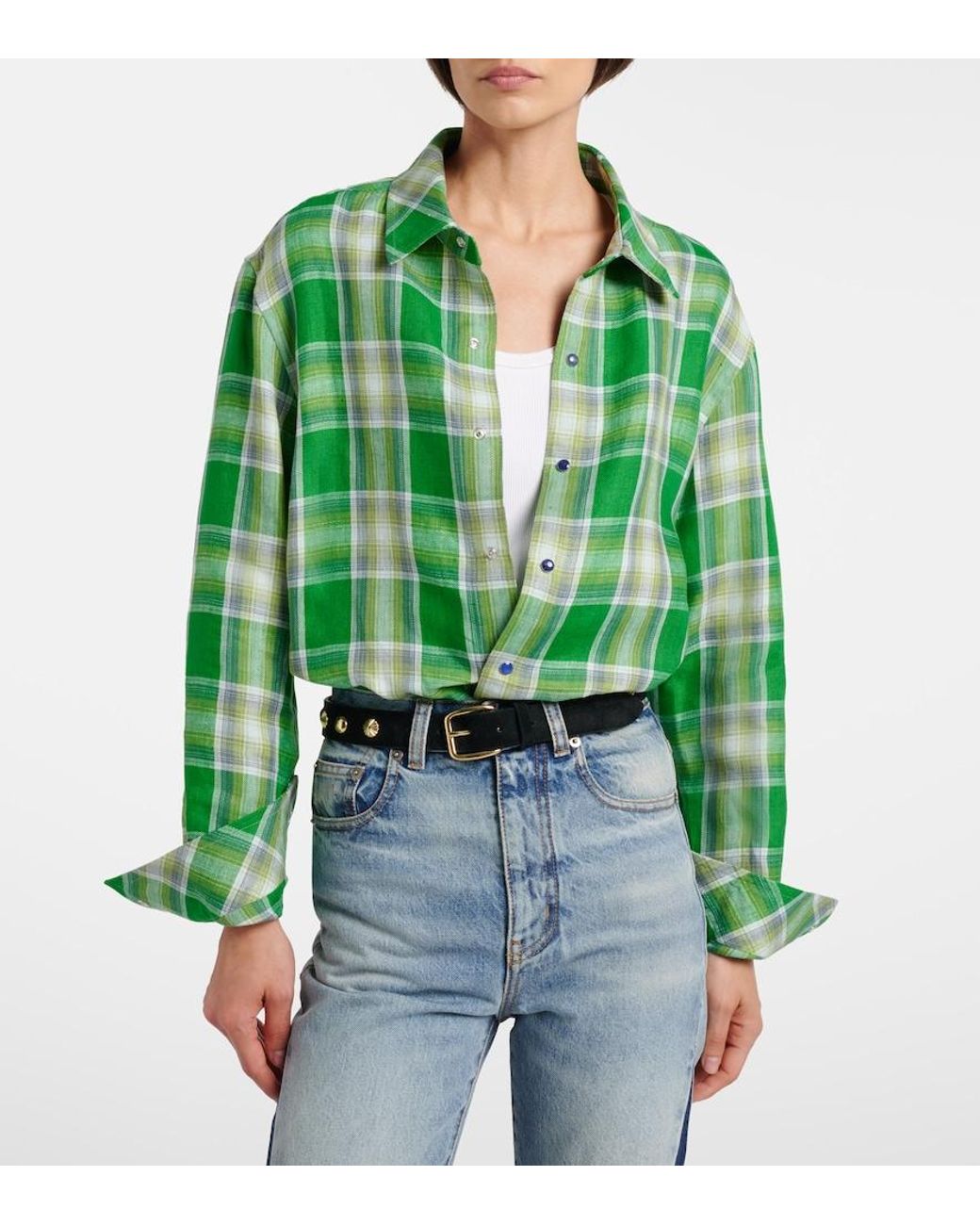 God's True Cashmere Green Harbor Linen Shirt With Lapis Lazuli