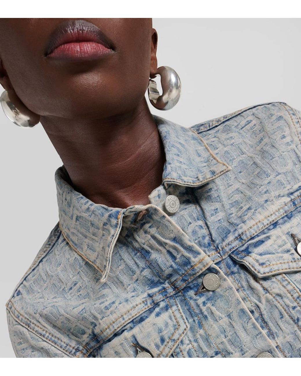 Acne Blue Cropped Jacquard Denim Jacket