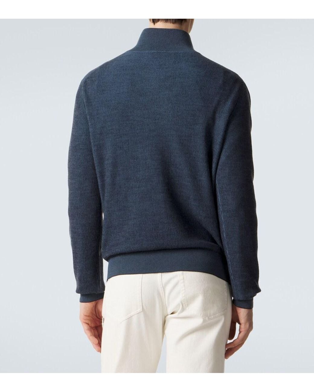 Brioni Blue Cashmere And Wool Half-Zip Sweater for men