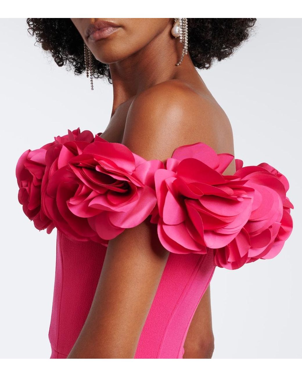Rebecca Vallance Pink Odetta Floral-Applique Off-Shoulder Crepe Gown