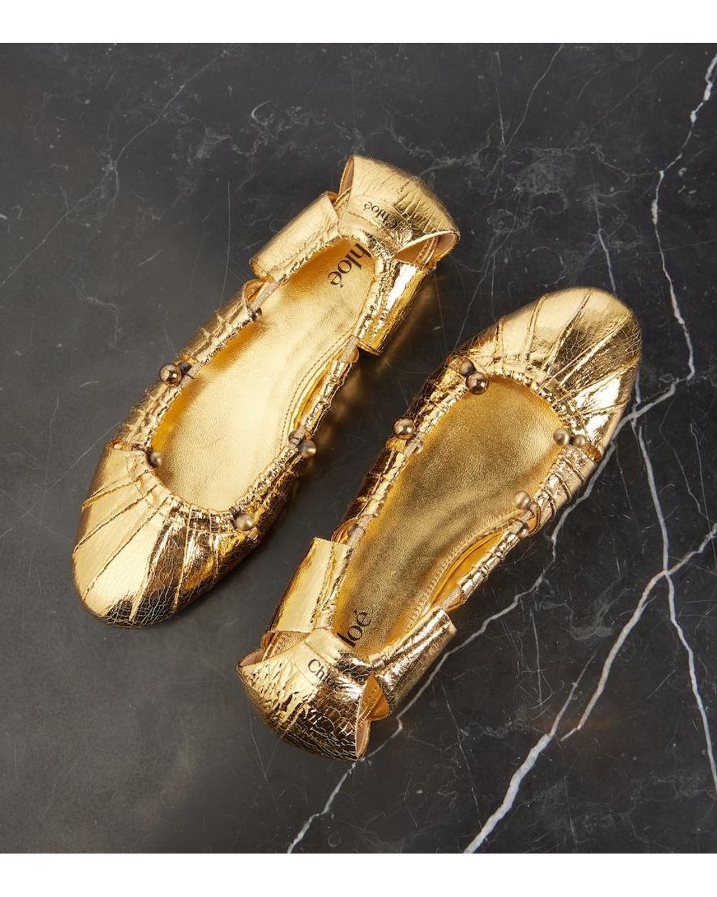 Chloé Luna Cutout Metallic Leather Ballet Flats