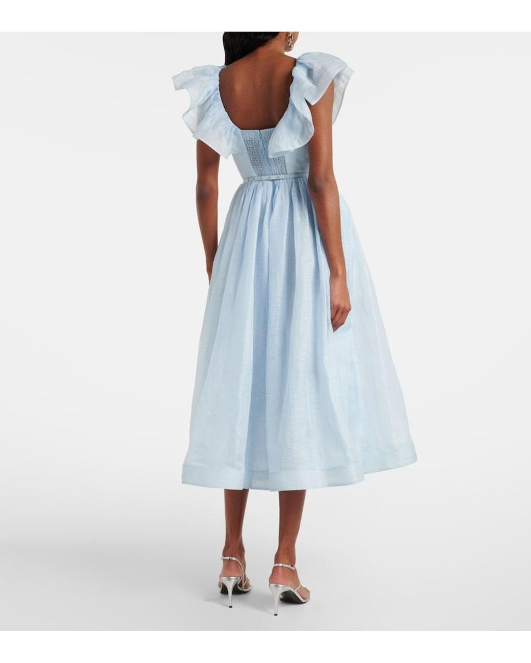 Zimmermann Blue Dawning Linen And Silk Midi Dress
