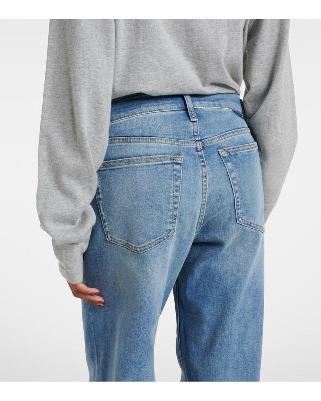 Re/done Blue Cotton Stretch Mid-Rise Wide-Leg Jeans