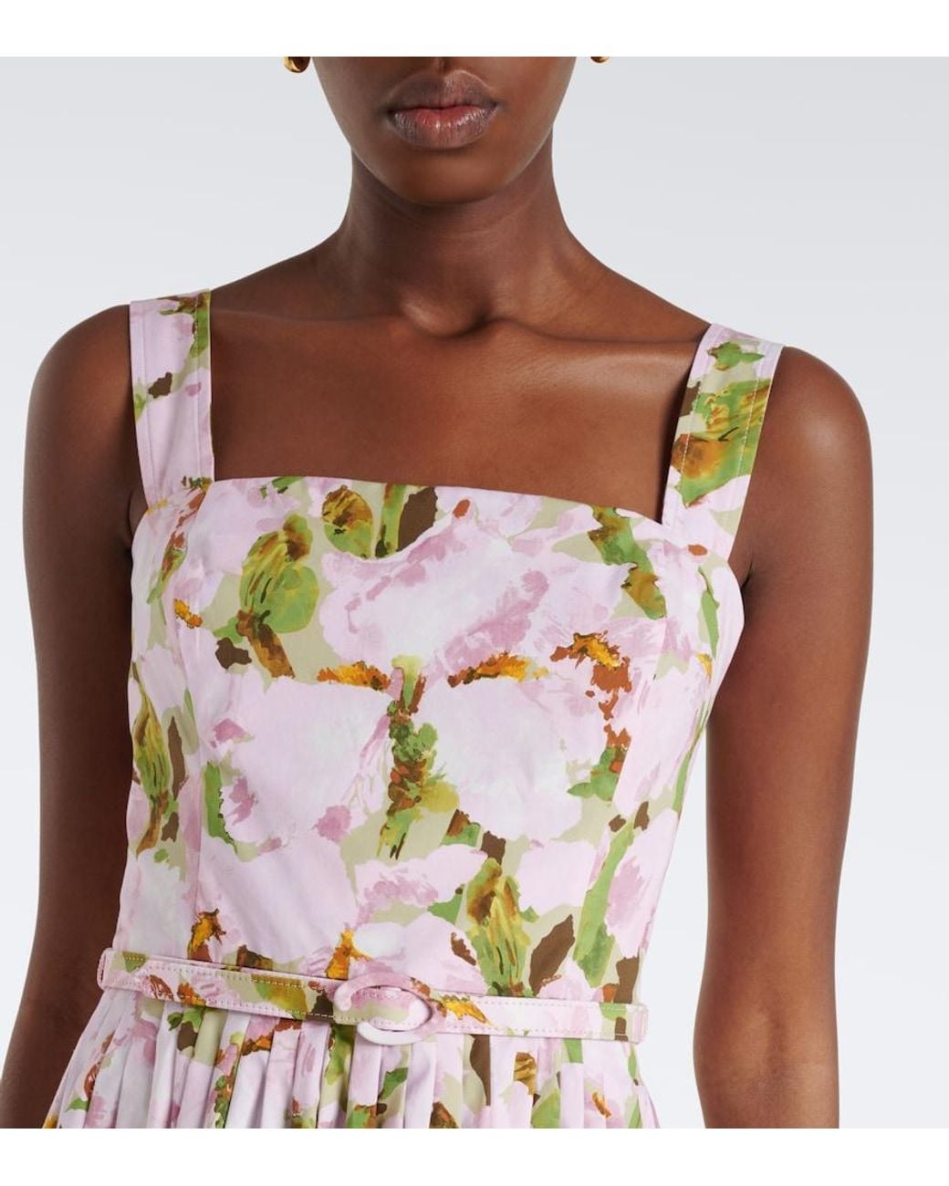Oscar de la Renta Pink Floral Cotton-Blend Cocktail Dress