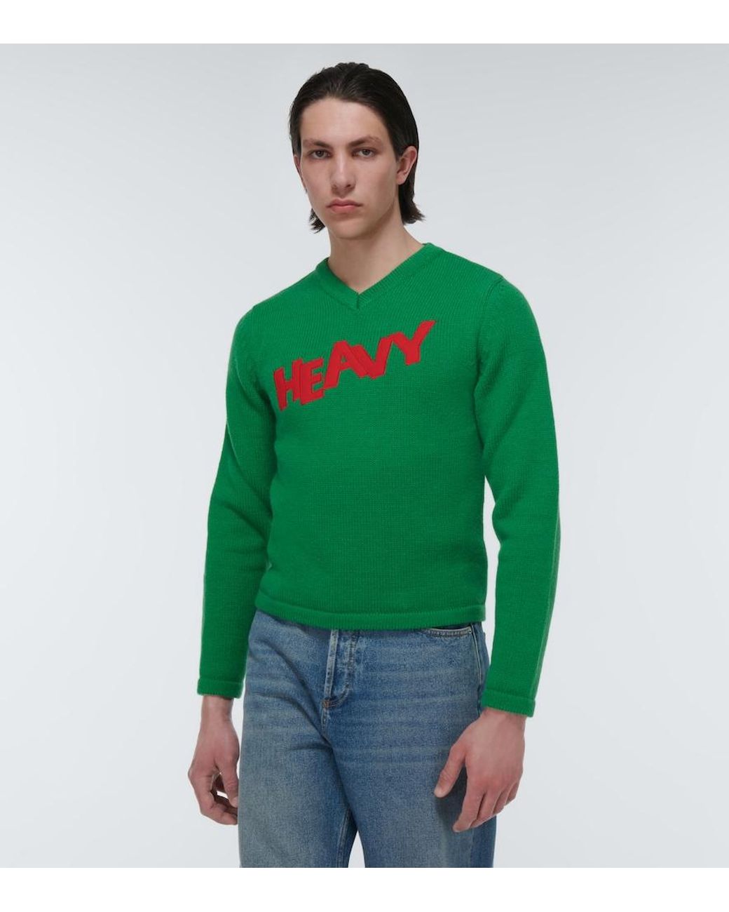 ERL Green Embroidered Wool-Blend Sweater for men