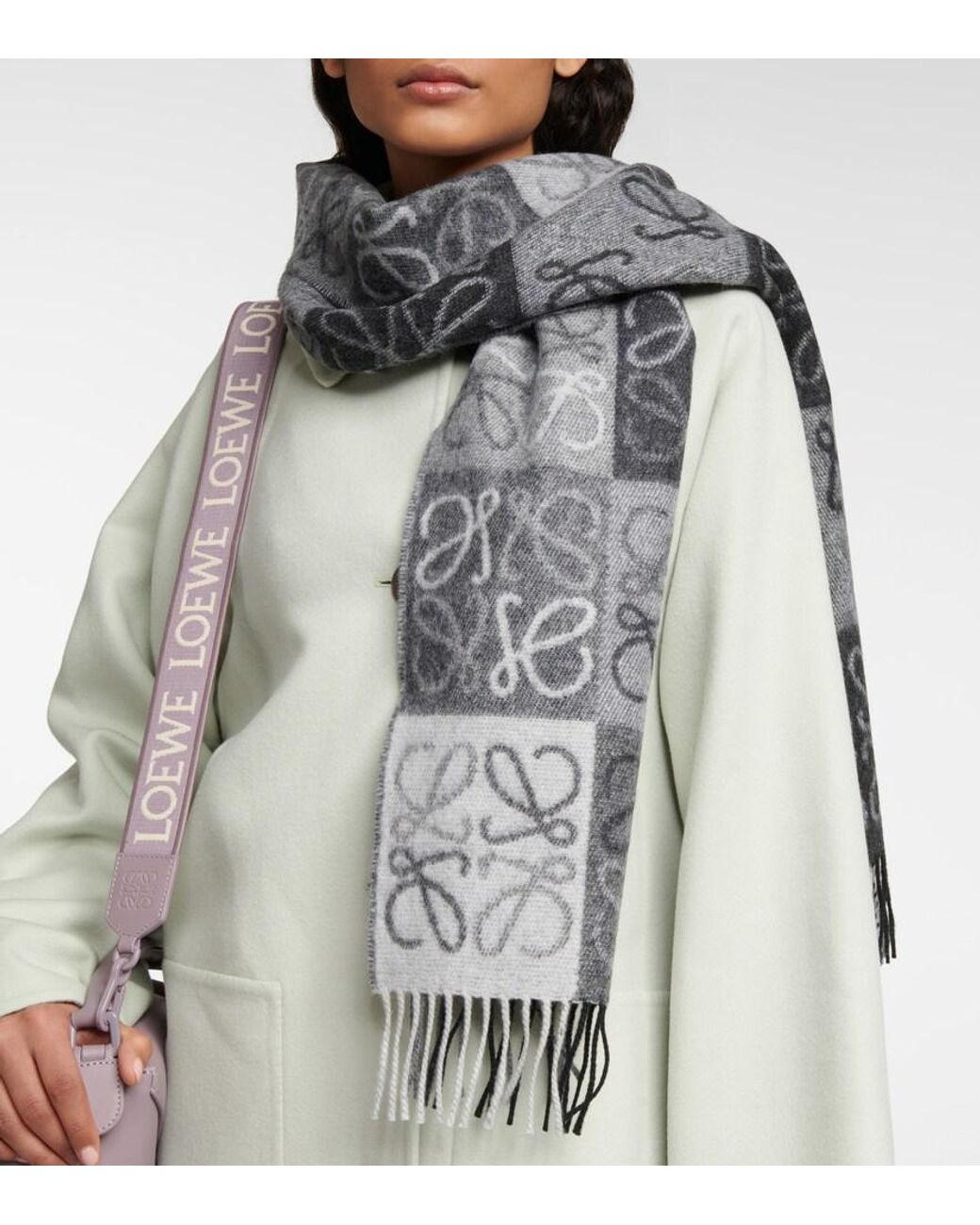 Loewe Anagram Wool And Cashmere Scarf in Gray | Lyst Loewe Anagram Wool And Cashmere Scarf in Gray | Lyst