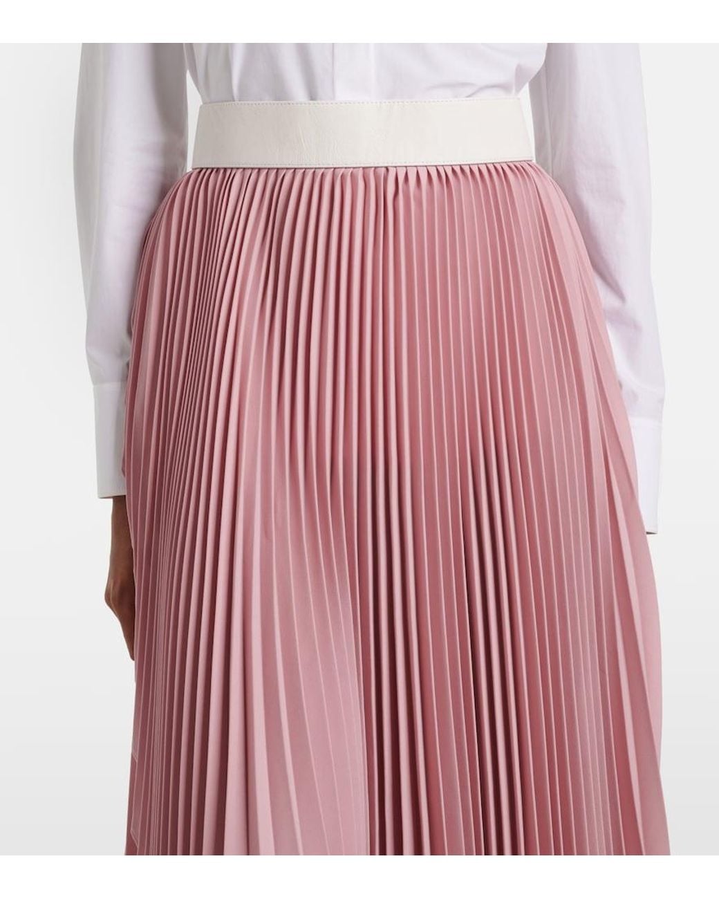 Stella McCartney Pink Leather-Trimmed Plisse Maxi Skirt