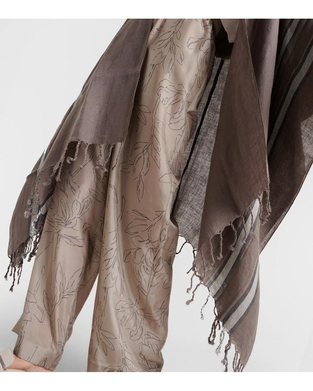 Brunello Cucinelli Brown Striped Linen Cape