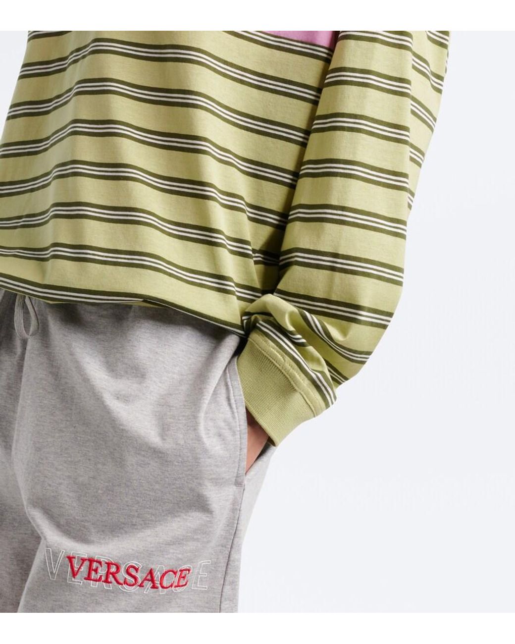 Versace Green Striped Oversized Cotton Jersey Polo Shirt