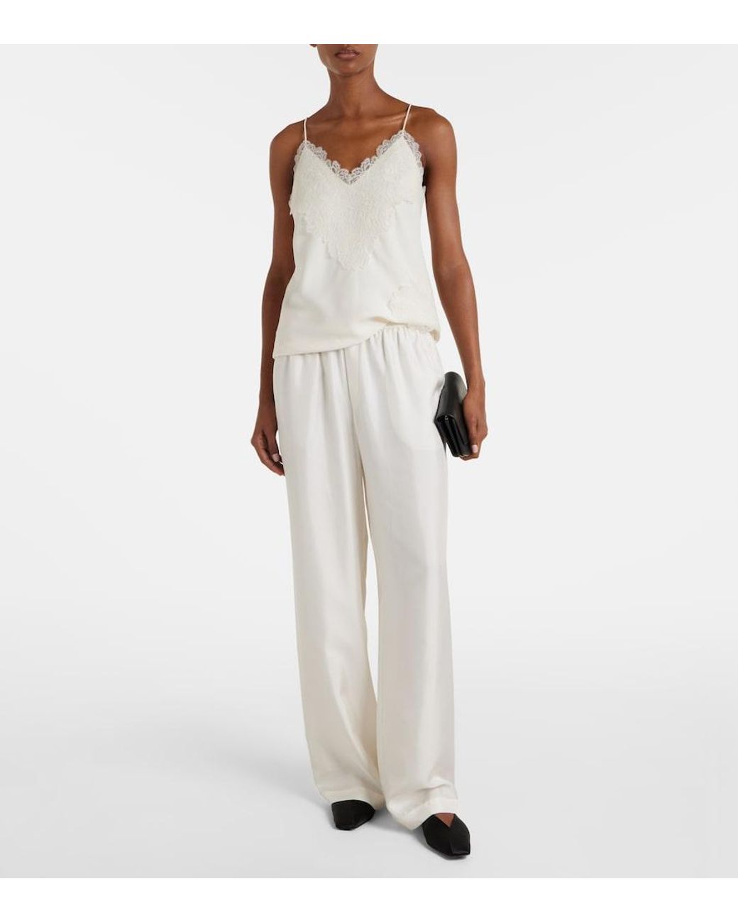 Rohe White Lace-Trimmed Satin Camisole