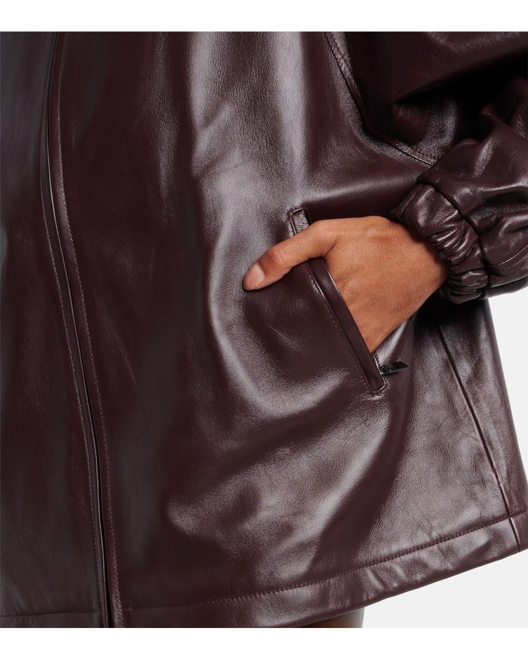 Magda Butrym Brown Oversized Leather Bomber Jacket