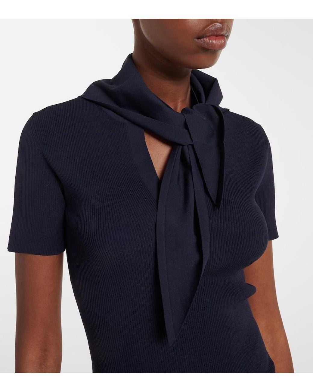 Max Mara Blue Scarf-Detail Knitted Top