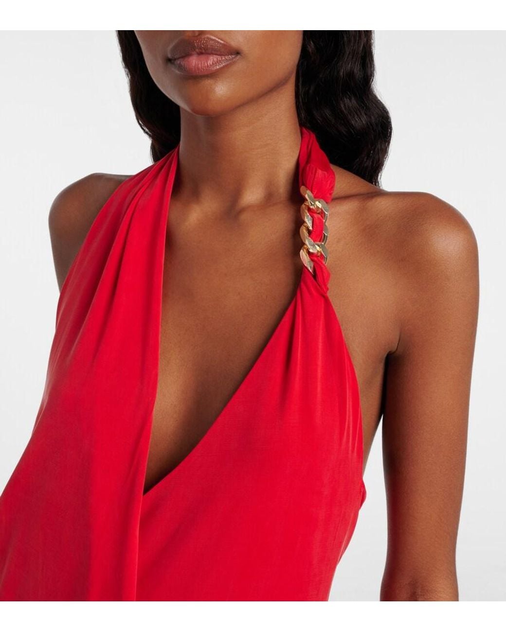Balmain Red Draped Halterneck Jersey Minidress