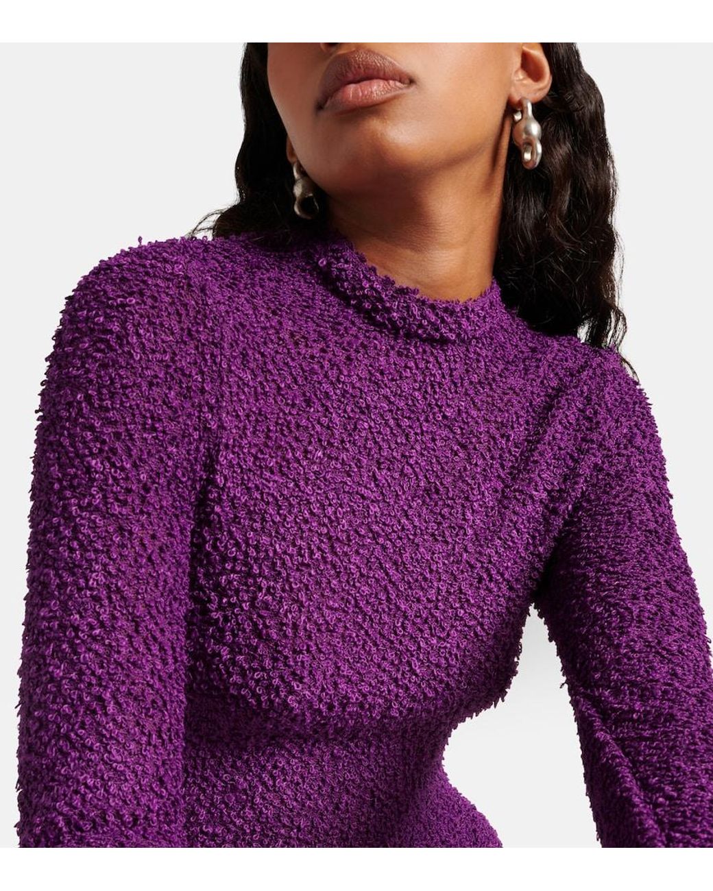 Acne Purple Damage Pleated Cotton Midi Dress