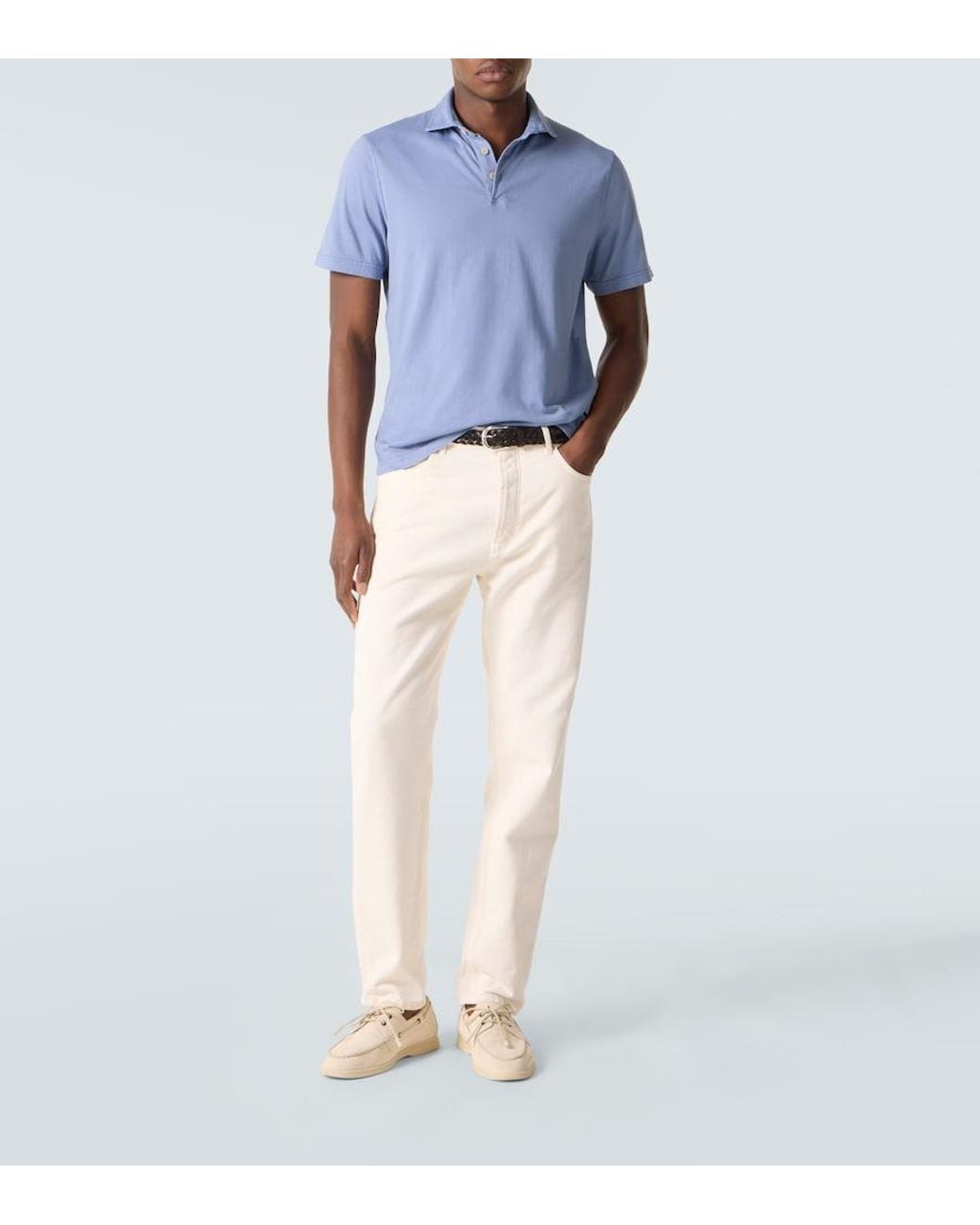 Fedeli Blue Zero Cotton Jersey Polo Shirt for men