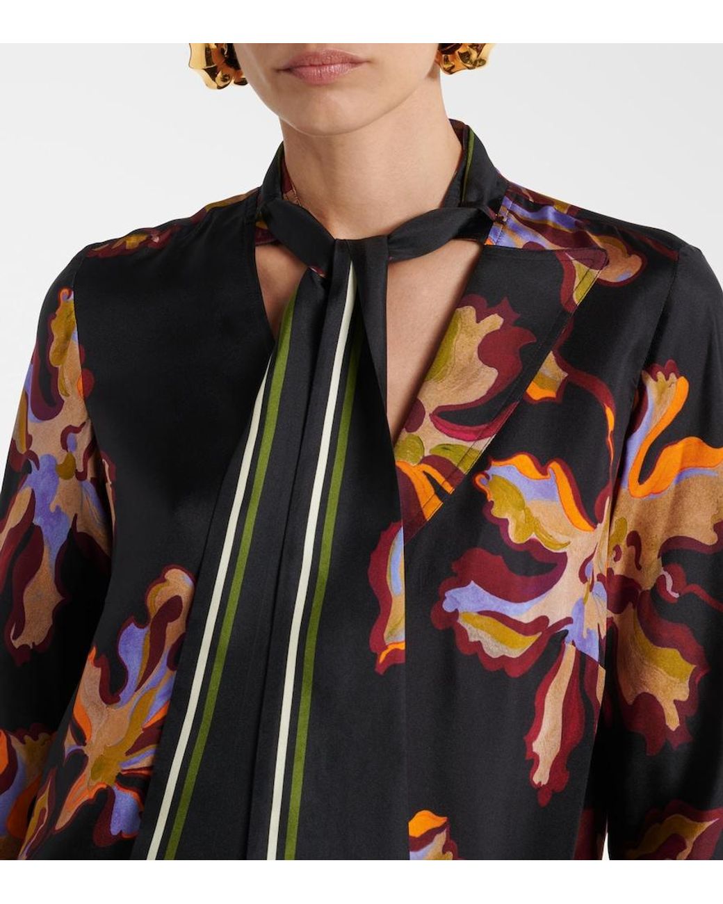 Dorothee Schumacher Black Asymmetric Printed Silk Twill Midi Dress