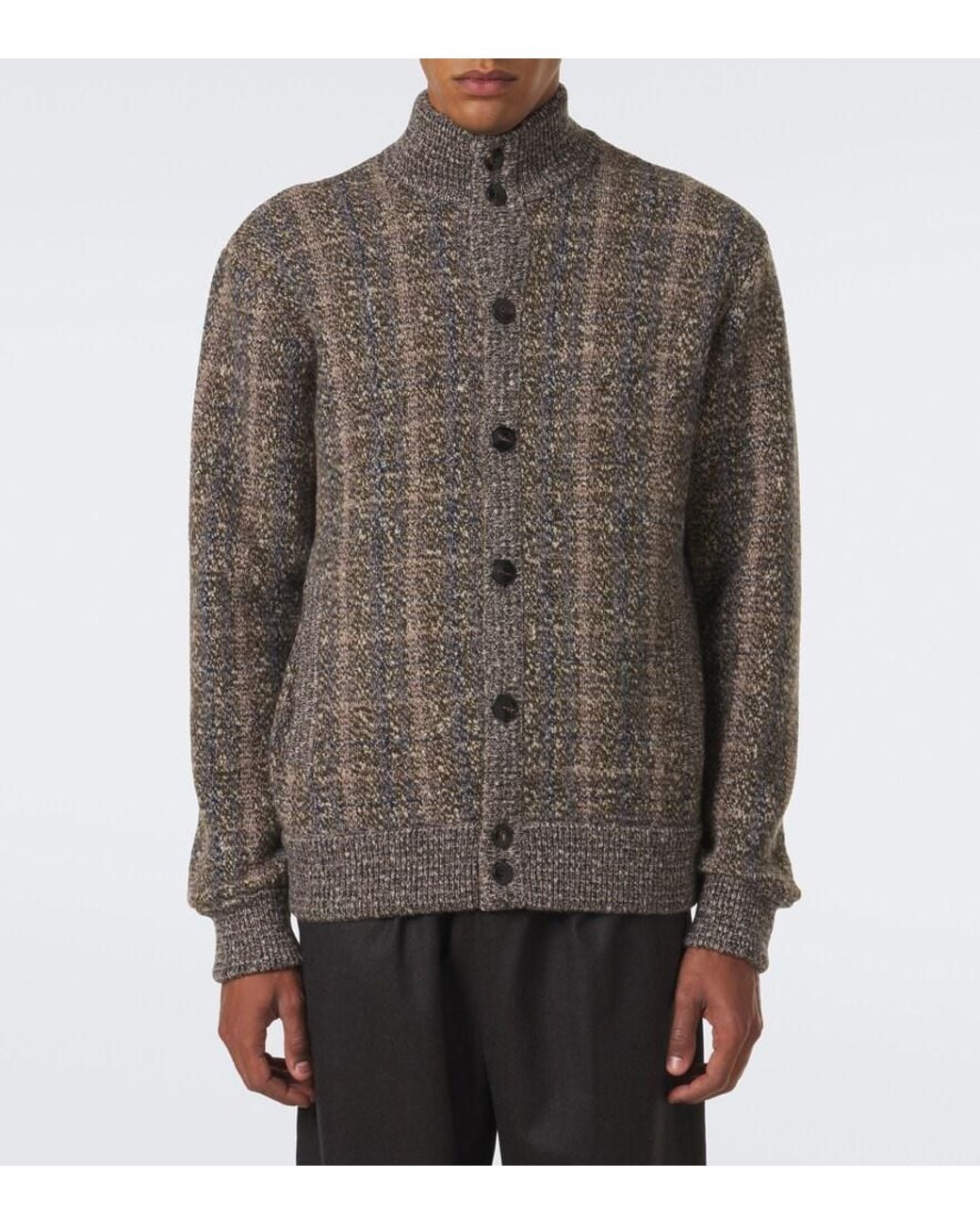 Agnona Brown Checked Wool And Cashmere Cardigan for men