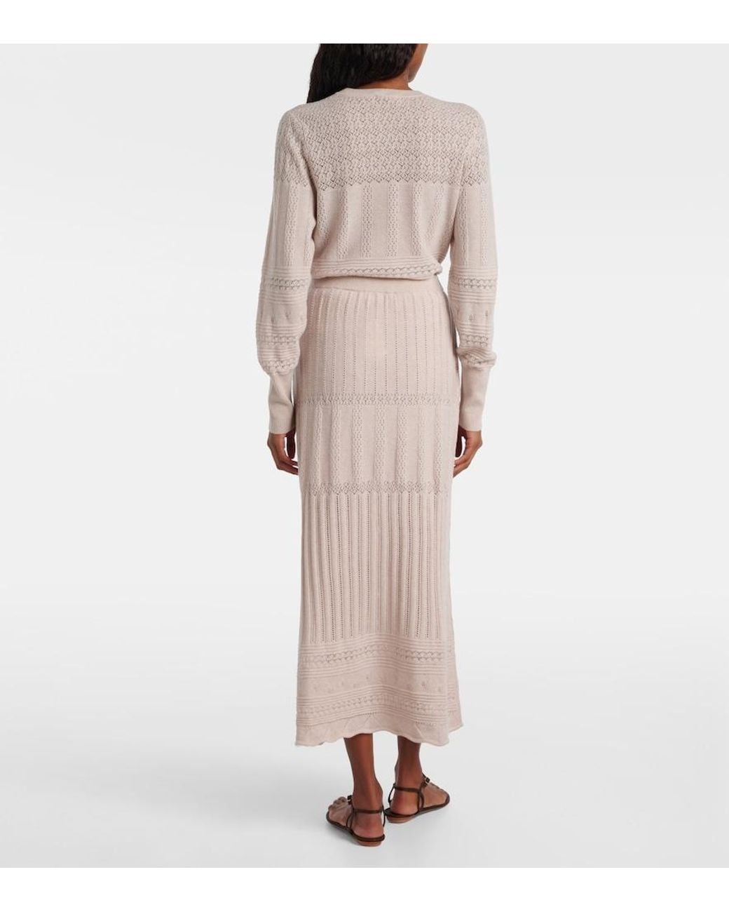 Eres Natural Rythmee Pointelle Wool And Cashmere Midi Skirt