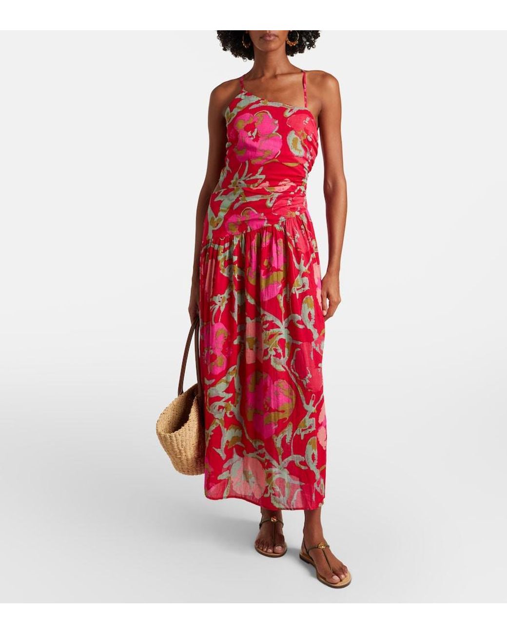 Velvet Red Cosima Floral Cotton Midi Dress