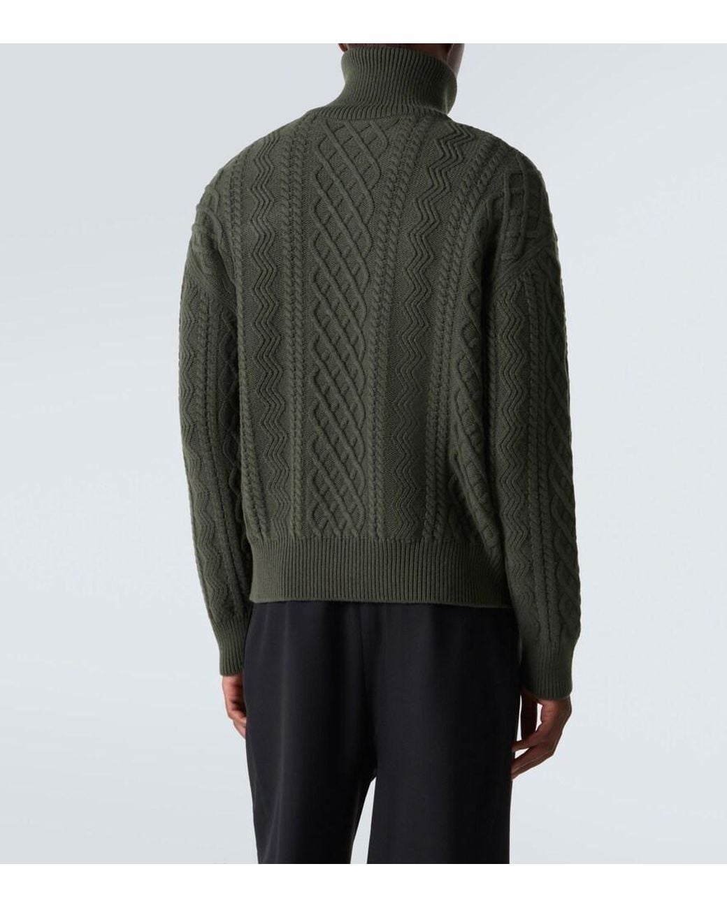 Loewe Green Aran-Knit Wool Half-Zip Turtleneck Sweater for men