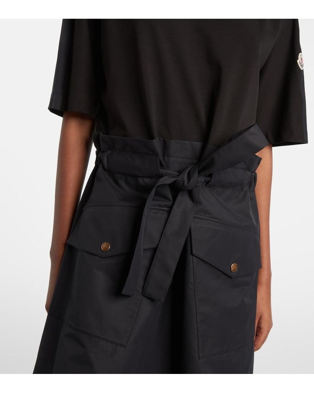 Moncler Black Belted Cotton-Blend Jersey Minidress