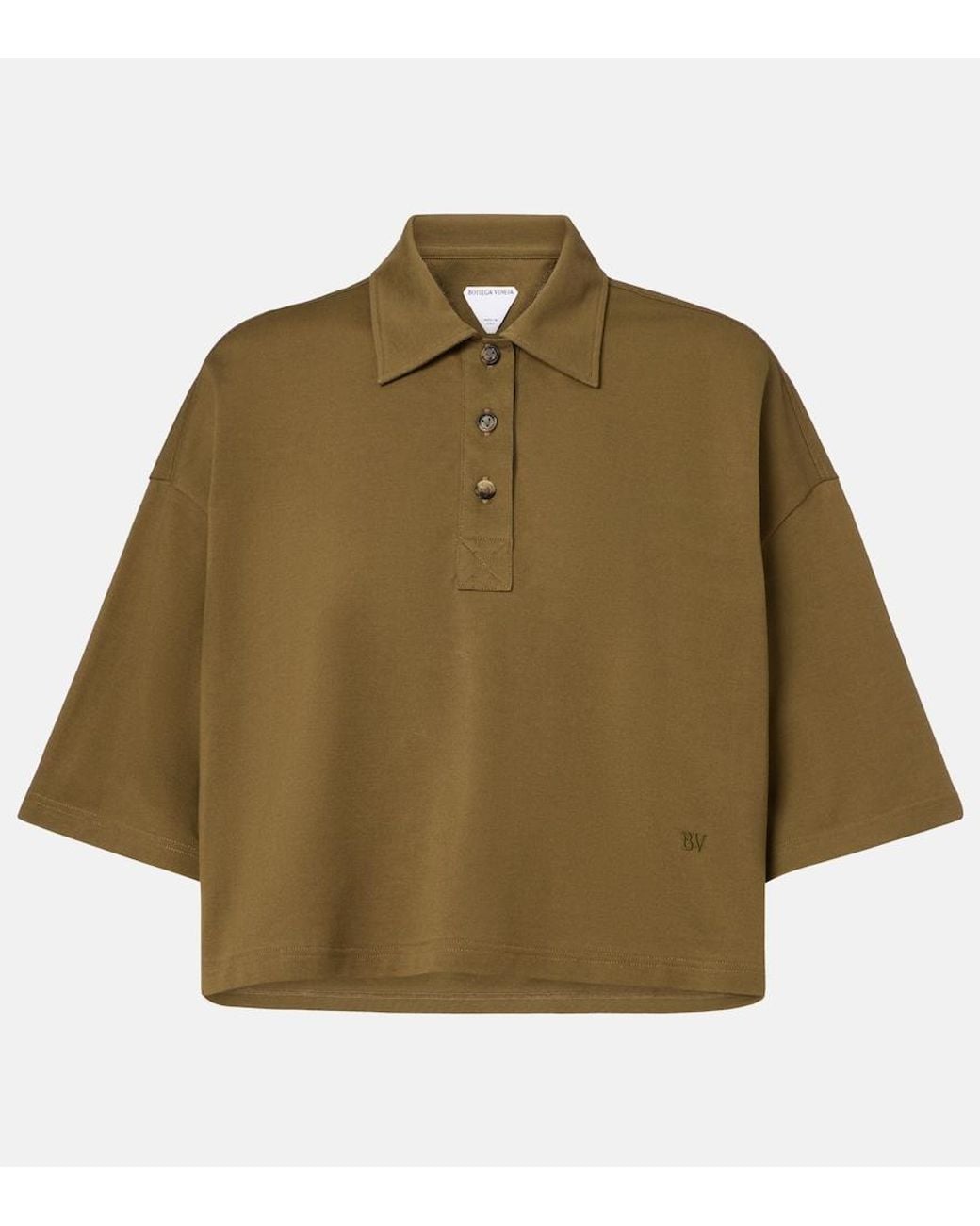 Bottega Veneta Green Cropped Cotton Polo Shirt