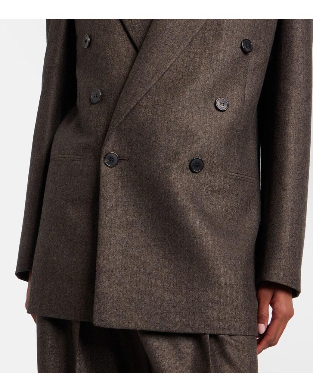 Saint Laurent Black Herringbone Double-Breasted Wool Blazer
