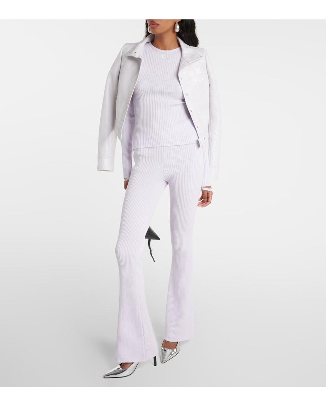 Courreges White Logo Cutout Ribbed-Knit Top