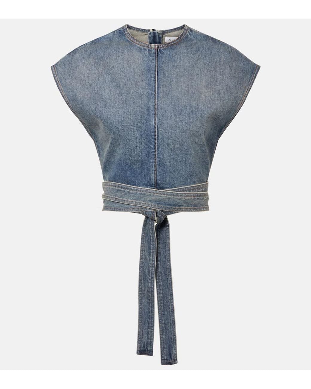 Alaïa Blue Belted Denim Crop Top