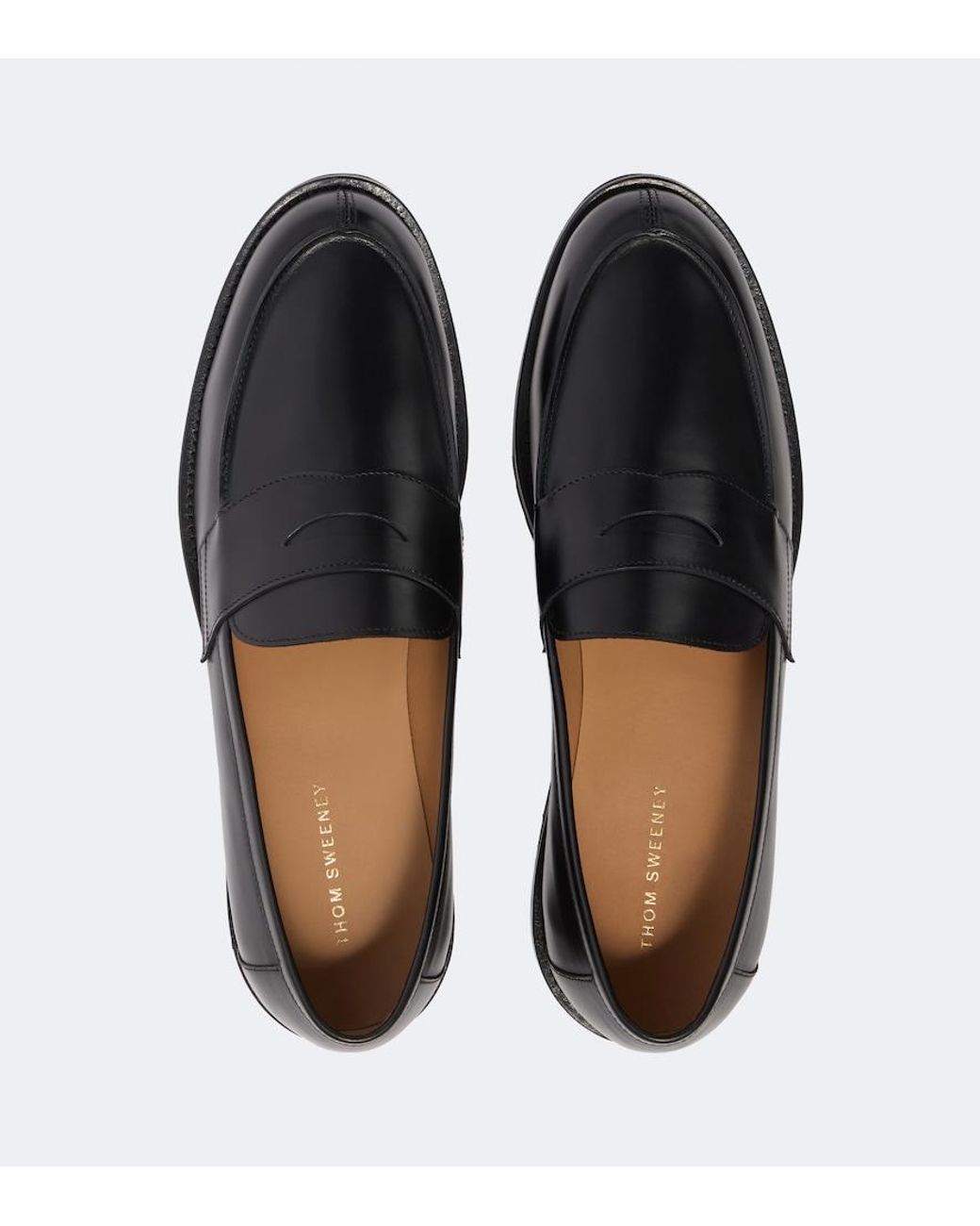 Thom Sweeney Black Leather Penny Loafers for men