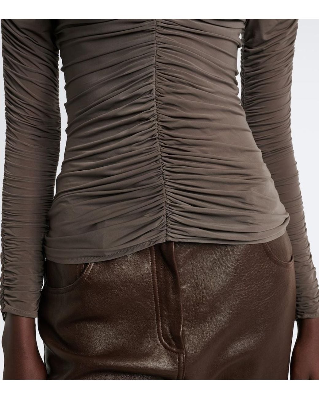 Magda Butrym Brown Floral-Applique Ruched Top