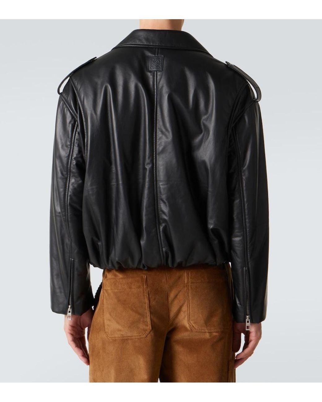 Loewe Black Balloon Leather Biker Jacket for men
