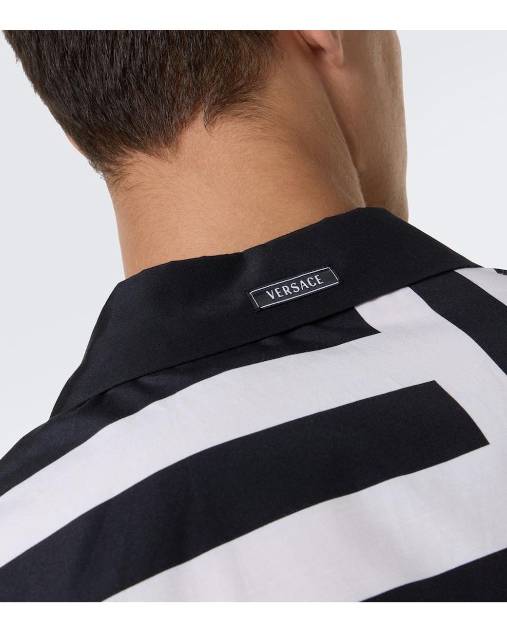 Versace Black Printed Cotton And Silk Bowling Shirt for men