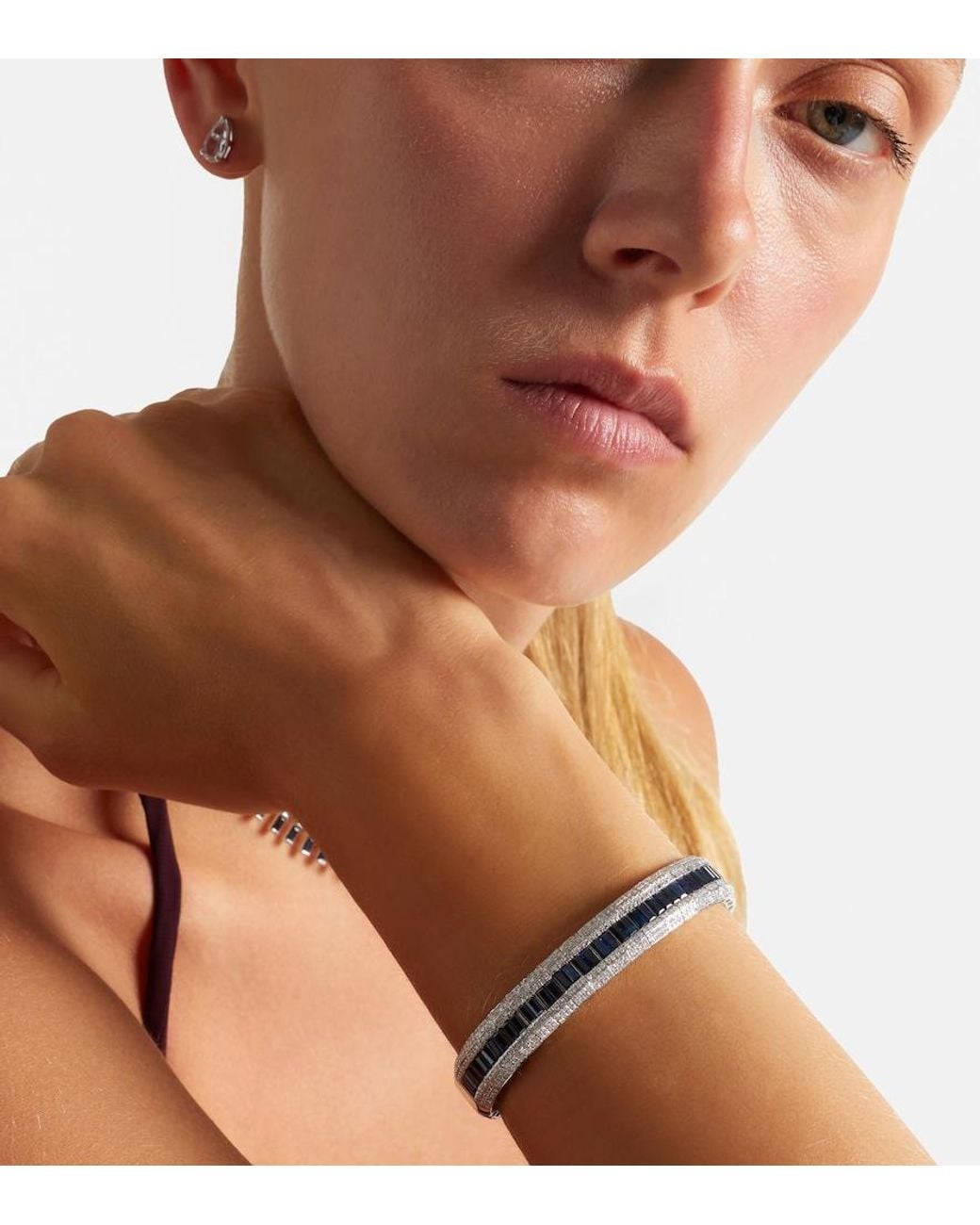 SHAY Metallic Stretch 18Kt Bracelet With Sapphires And Diamonds