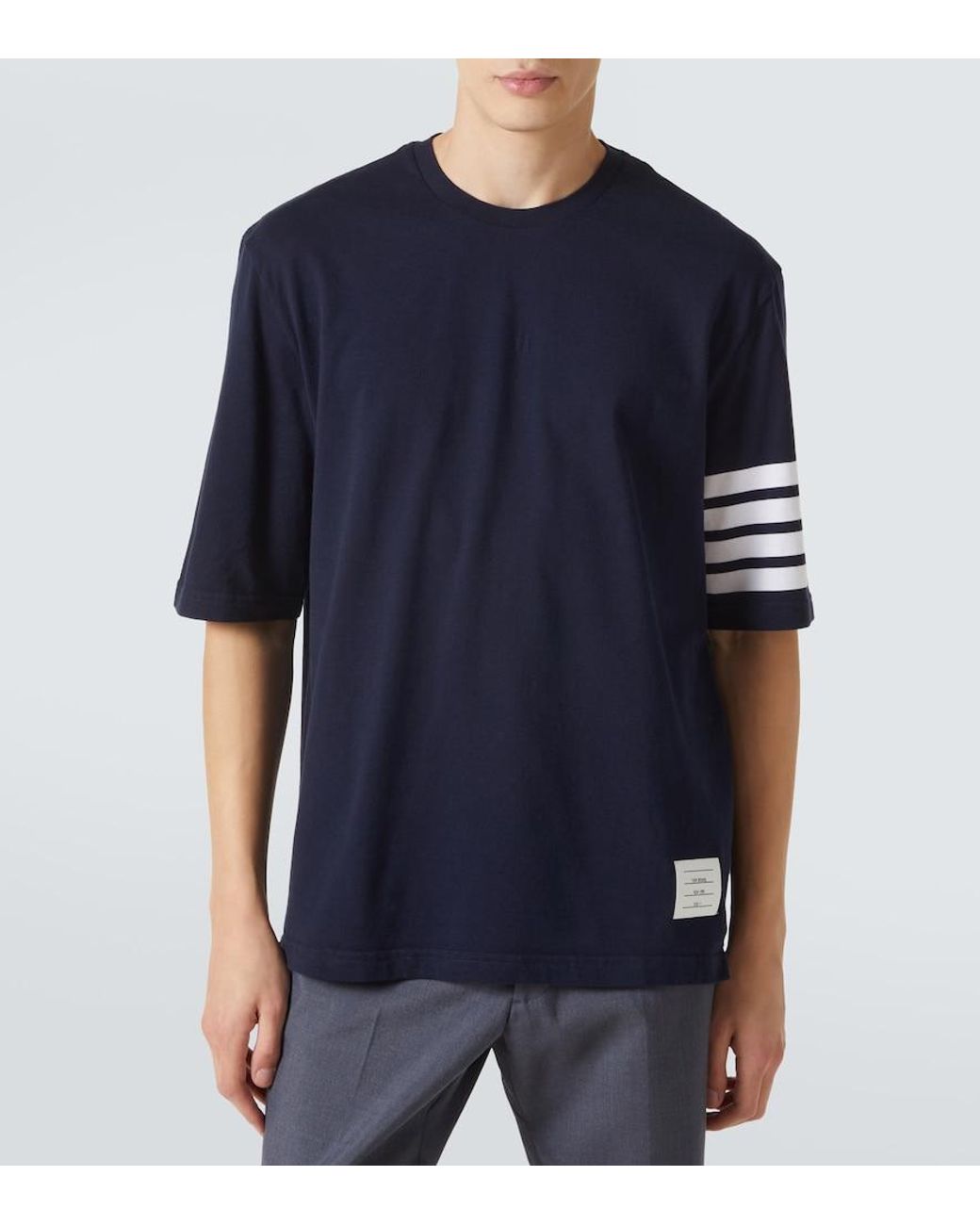 Thom Browne Blue 4-Bar Cotton Jersey T-Shirt for men