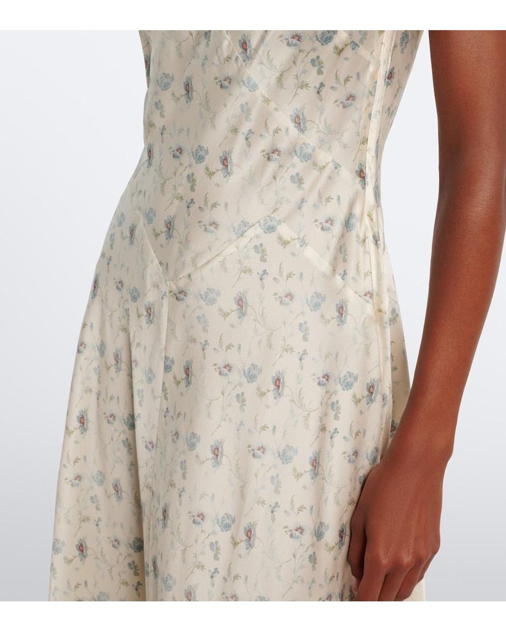 Doen White Adelana Floral Silk Midi Dress