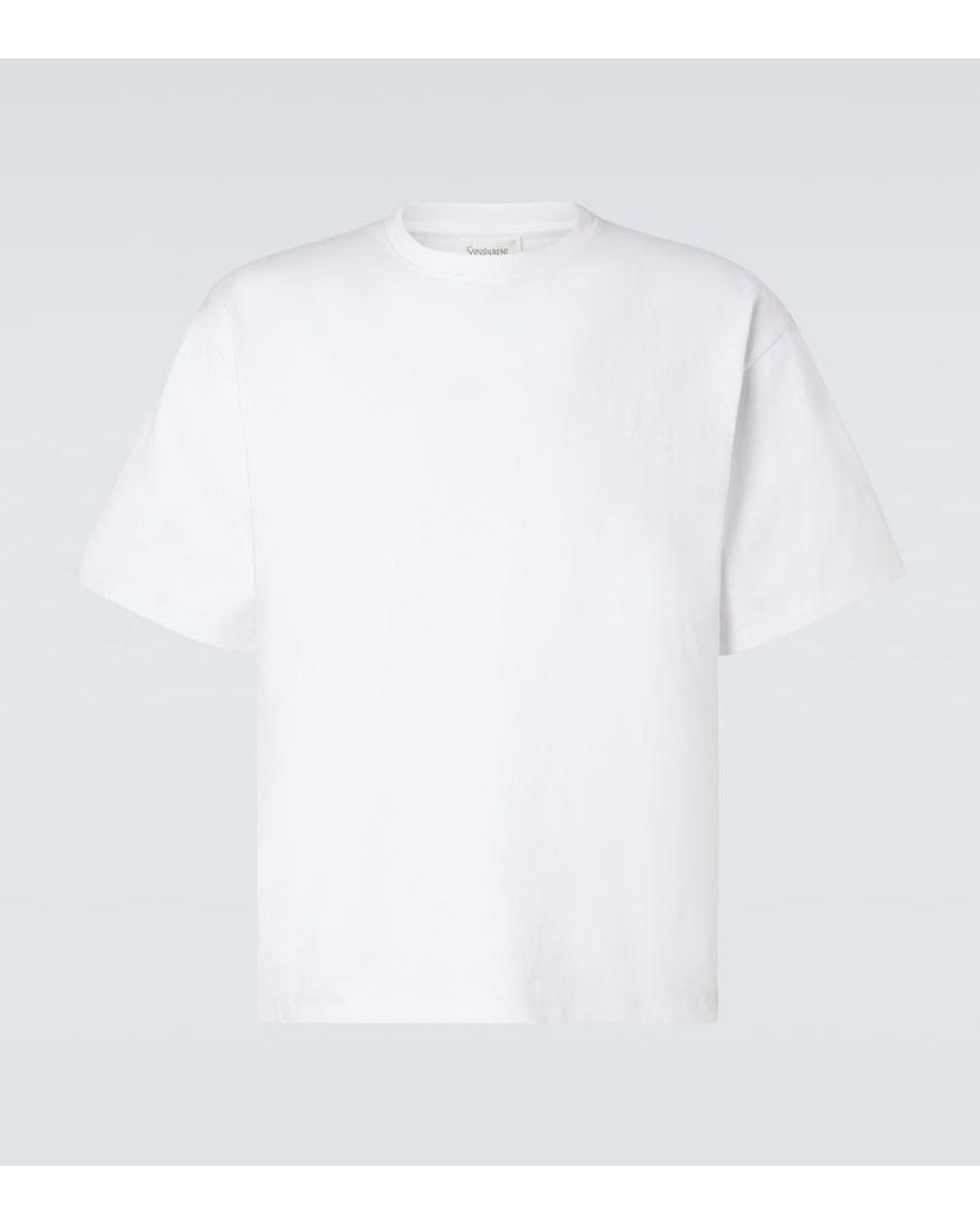 Saint Laurent White Cropped Cotton Jersey T-Shirt for men