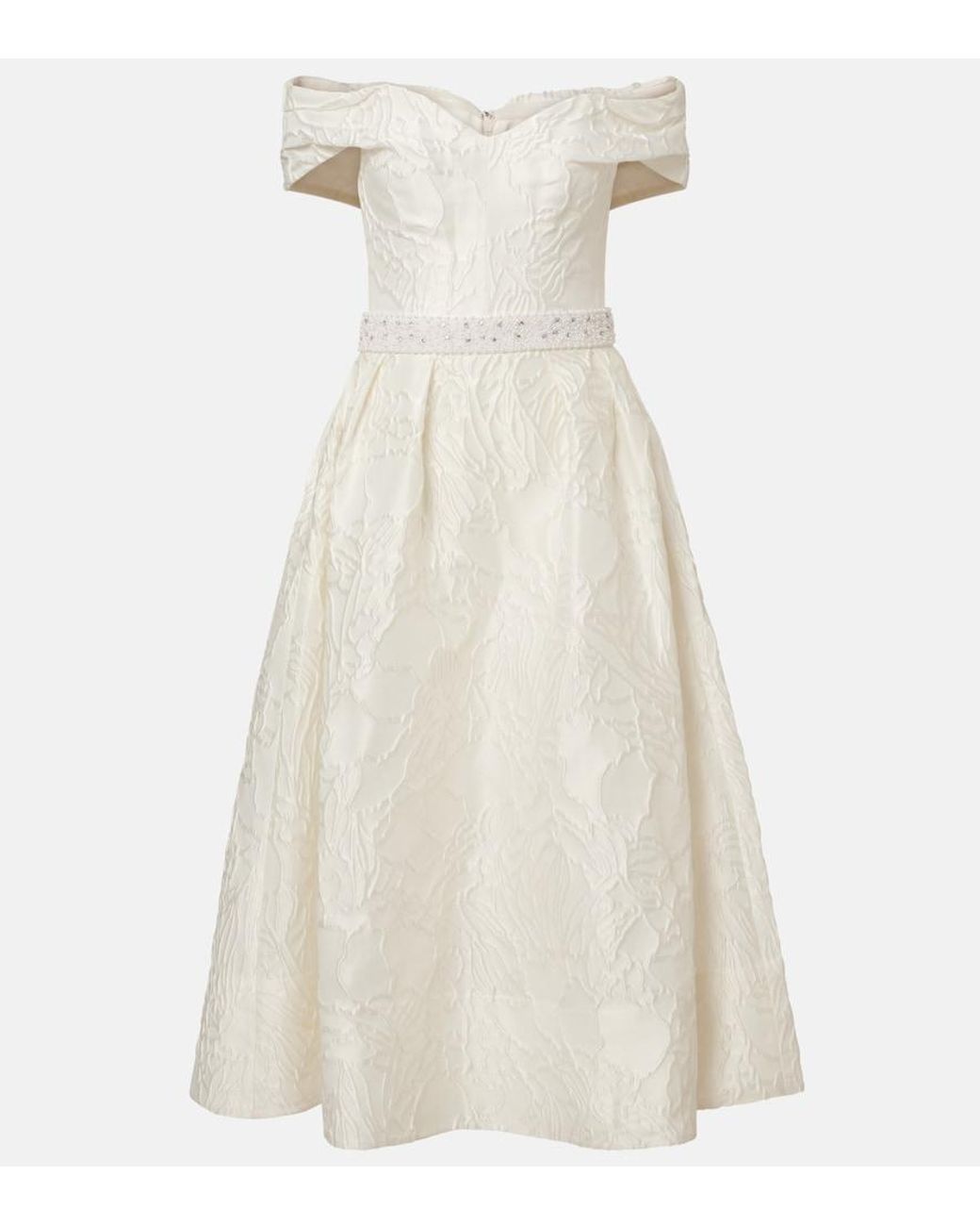 Rebecca Vallance White Bridal Winslet Jacquard Midi Dress