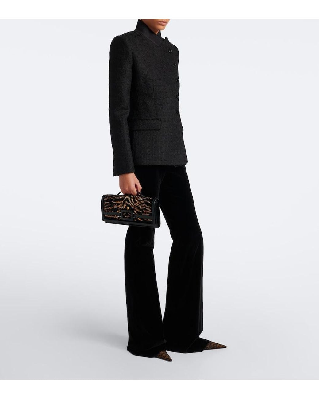 Roger Vivier Black Belle Vivier Embellished Velvet Clutch