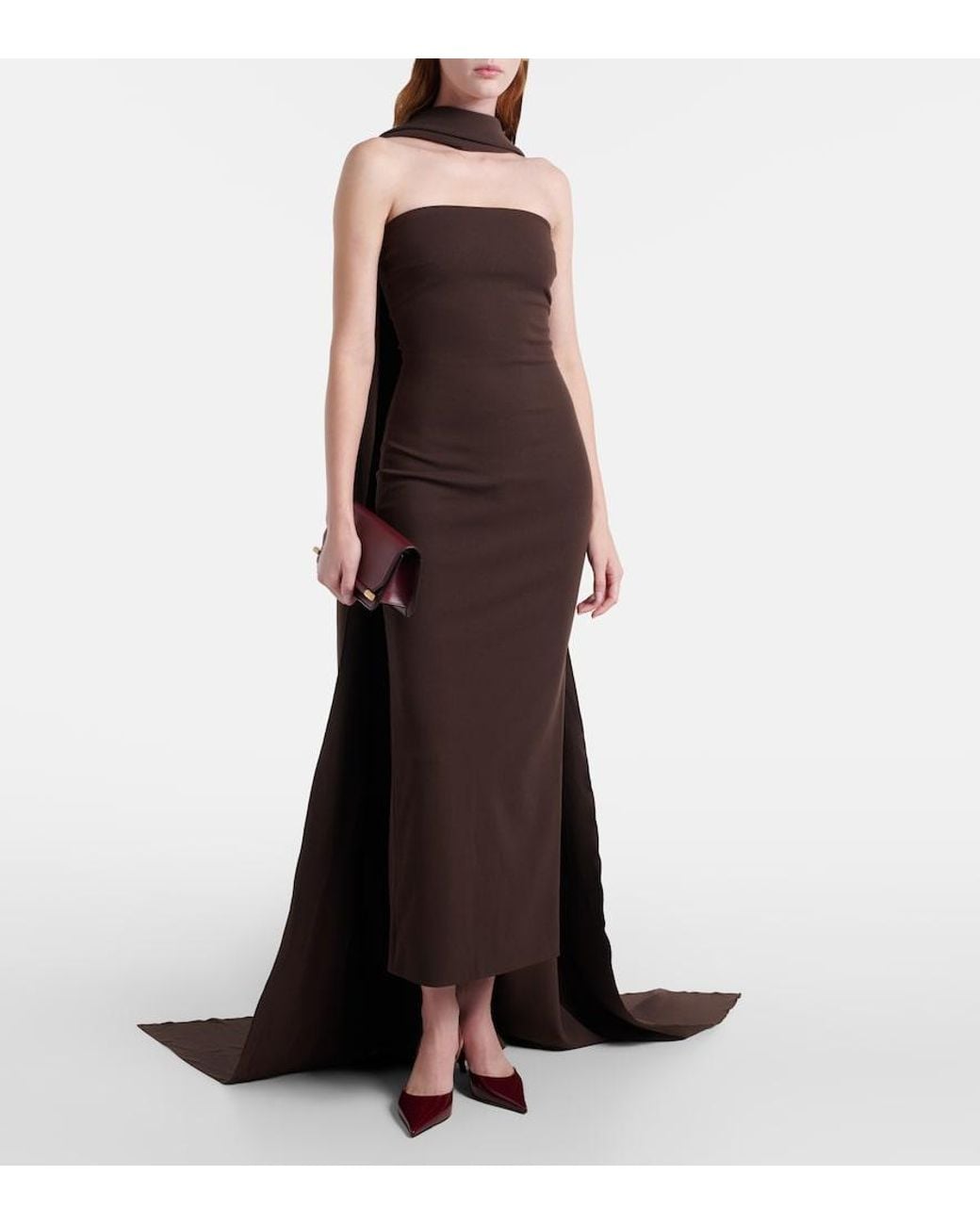 Solace London Brown Martine Scarf-Detail Cocktail Dress