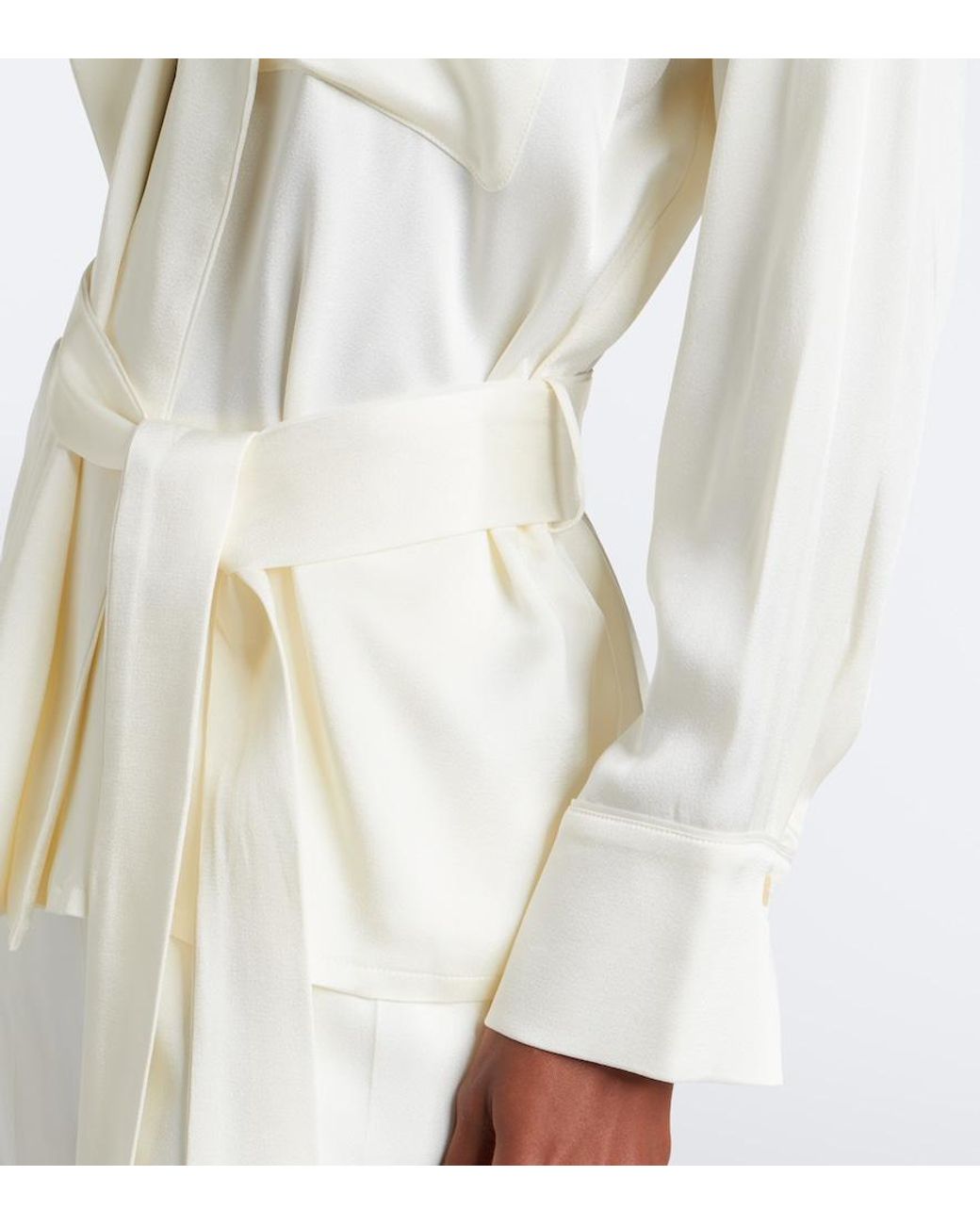 Victoria Beckham White Alba Belted Satin Blouse